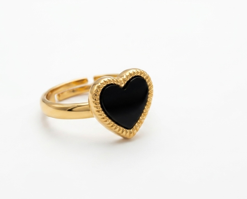 Black Heart Ring - Gold | Black