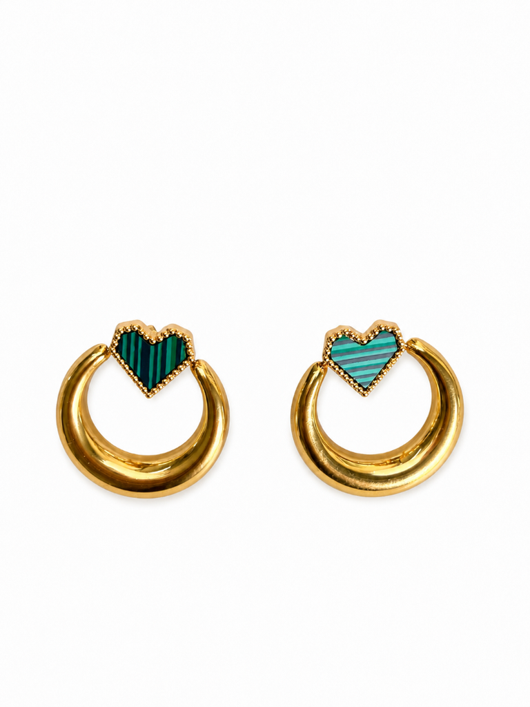 Malachite Heart Hoop Earrings