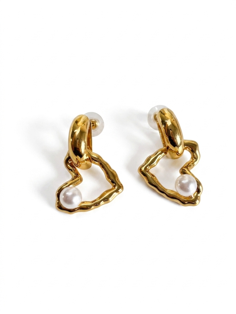 Molten Heart Pearl Drop Earrings