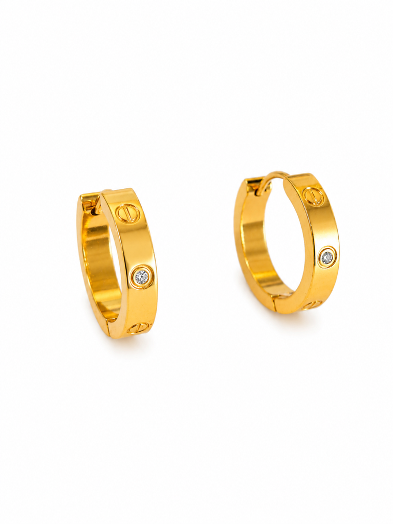 Screw Head CZ Huggie Earrings