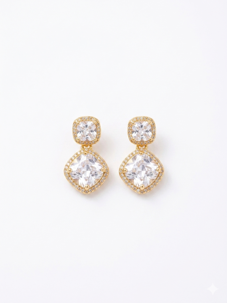 Double Cushion CZ Drop Earrings