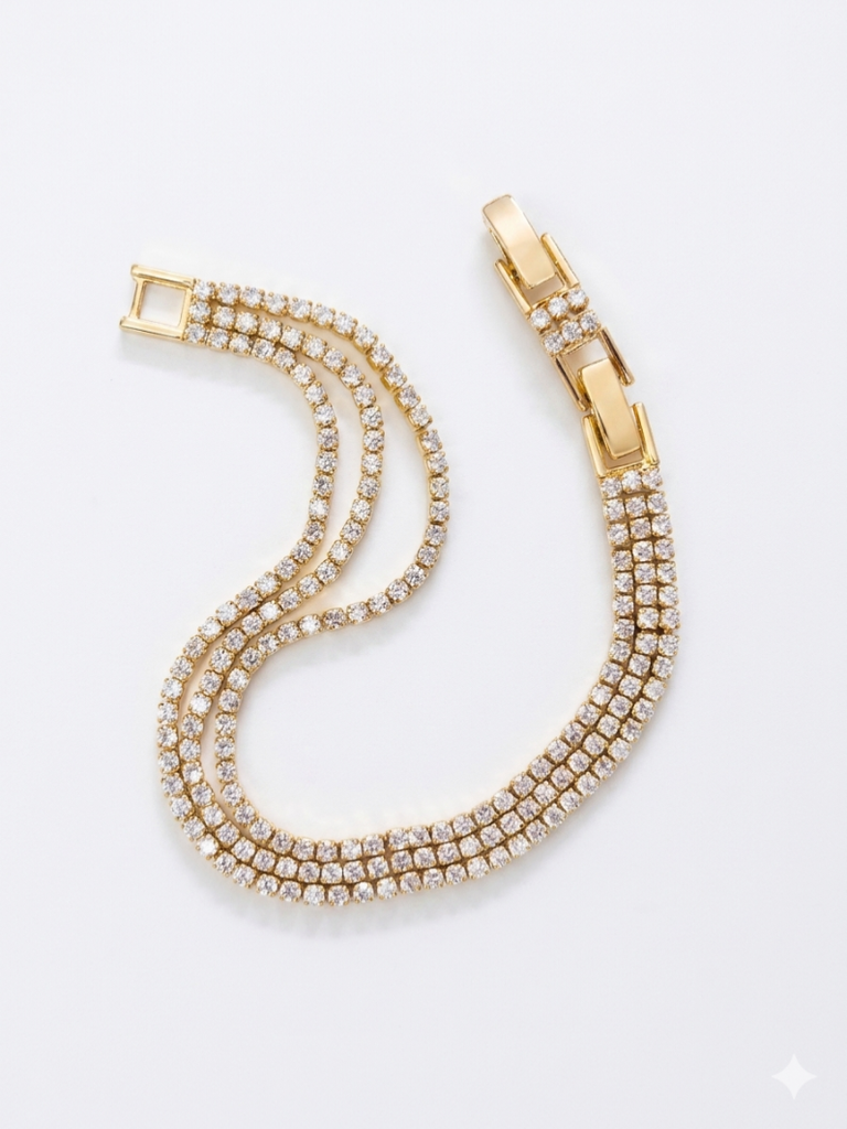 Tennis Bracelet – 18K Gold | Clear | Three Layer